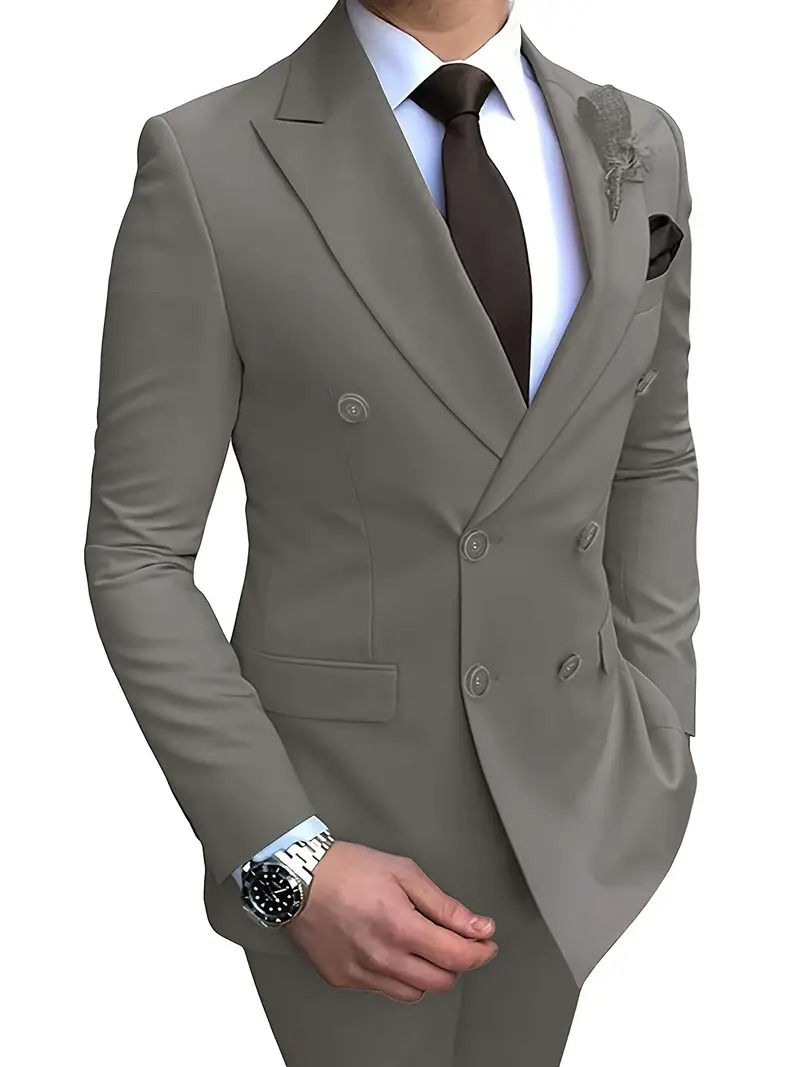 Thumbnail: Elegant Men's Suits 2-Piece Set Double Breasted Jacket Business Casual Suit Coa