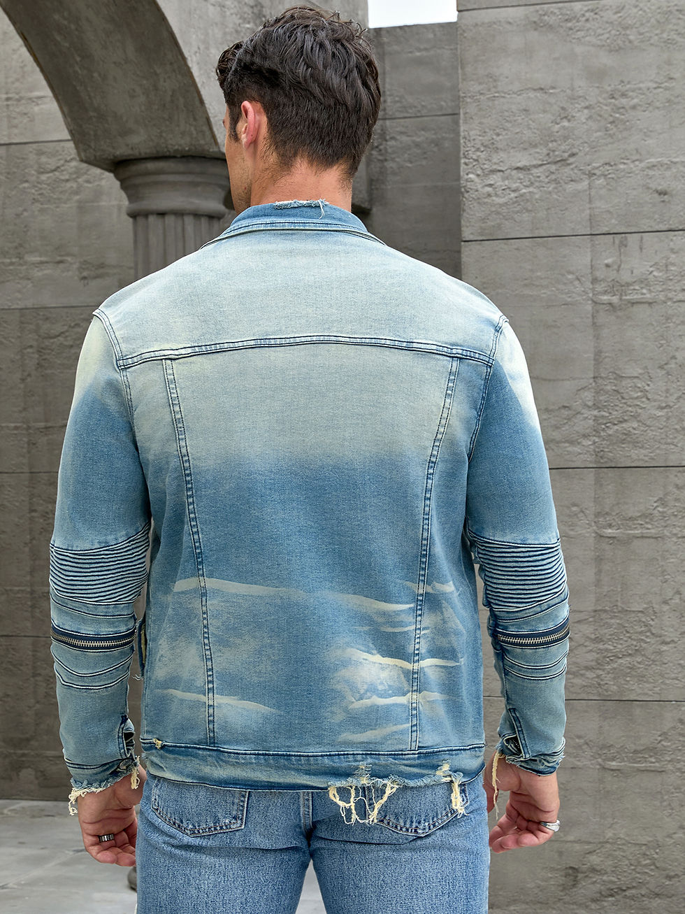 Thumbnail: Men's fashion elastic jacket, fashion trend washing water pressure wrinkled cat
