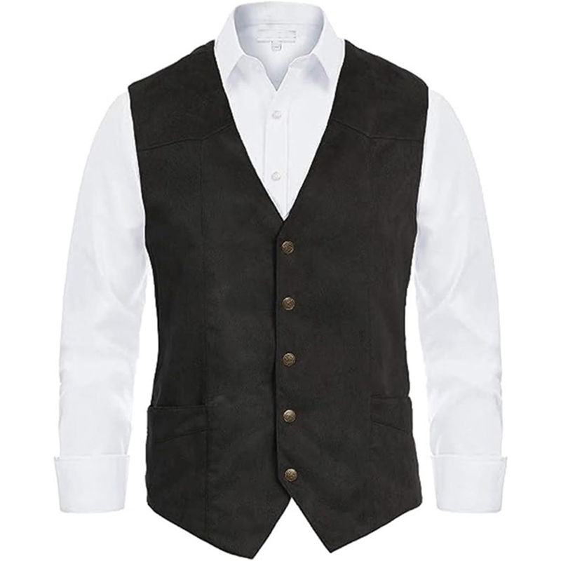 Thumbnail: Men s  Fit V-Neck Suit Vest with Button Closure and Curved Hemline Sleeveless S