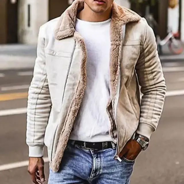 Thumbnail: Motorcycle Jacket Men Slim Fit Collar Zipper Stand PU Leather Coat
