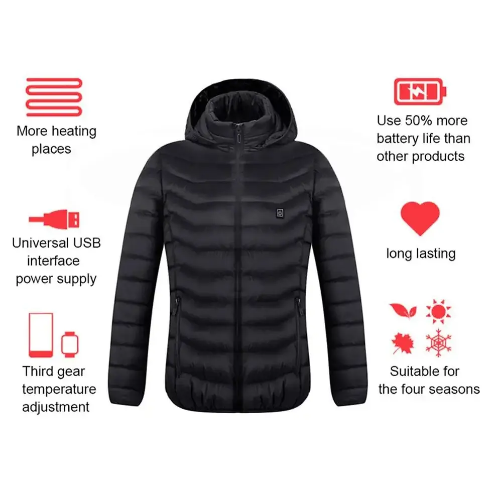 Thumbnail: Winter Men Women Thicken Warm USB Heating Cotton Jackets Coat Smart Thermostat 