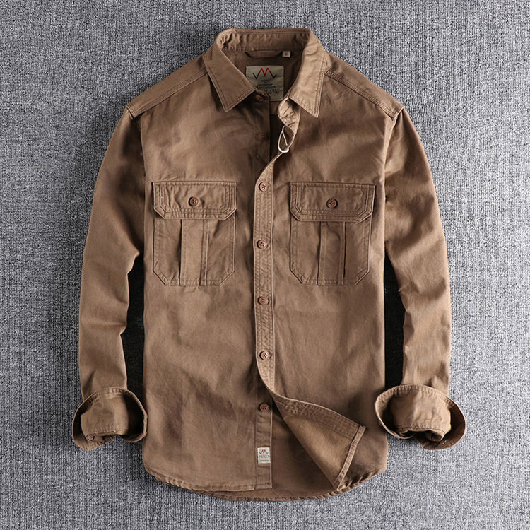 Thumbnail: Fashion Wash n-style uniform long-sleeved shirt men's double pockets casual you