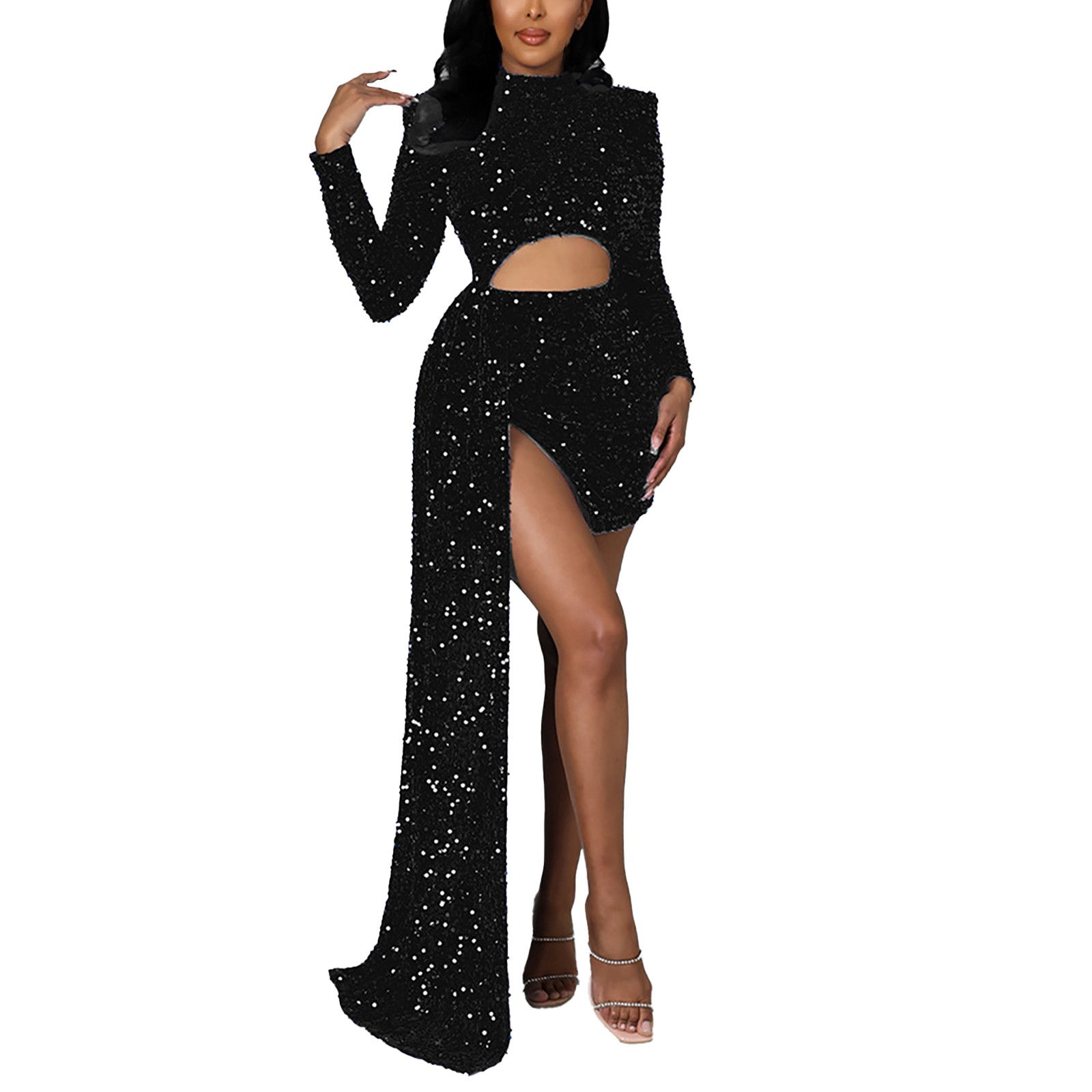 Elegant Sexy White/Red Hollow Out Sequins Long Dress Women's Fashion Bodycon Lo