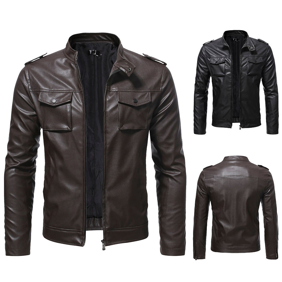 Miniaturebillede: Streetwear Men's Zipper Pu Leather Jackets Slim Long Sleeve Zip Up Casual Jacke