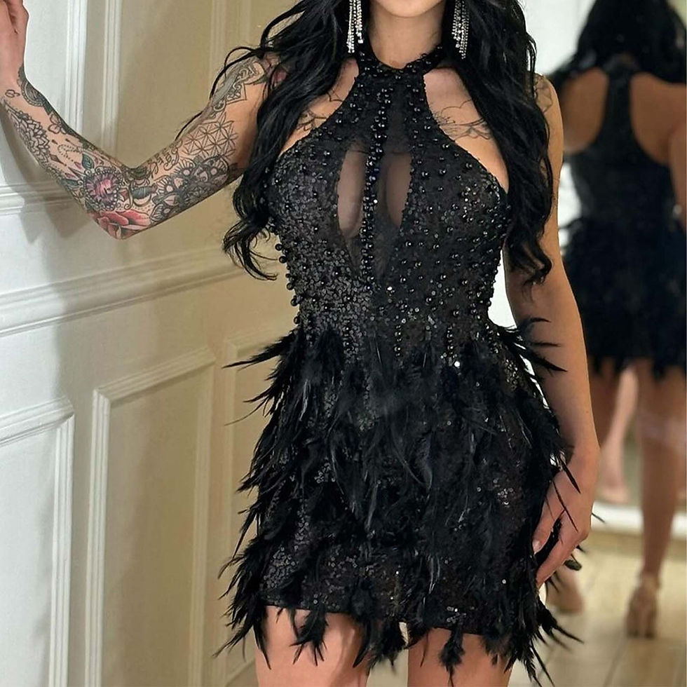 Thumbnail: Women's Fashion Sexy Hollow Out Bodycon Feather Dress Cocktail Party Dresses Wh