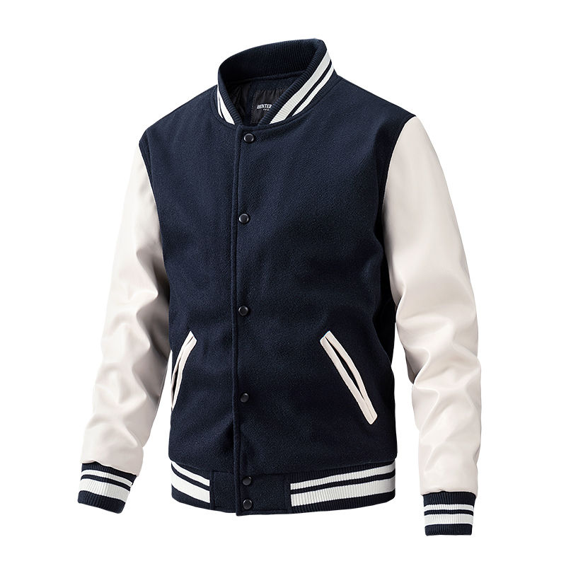Thumbnail: Classic Design Varsity Jacket Autumn Men's Casual Color Block Button Up Jacket 