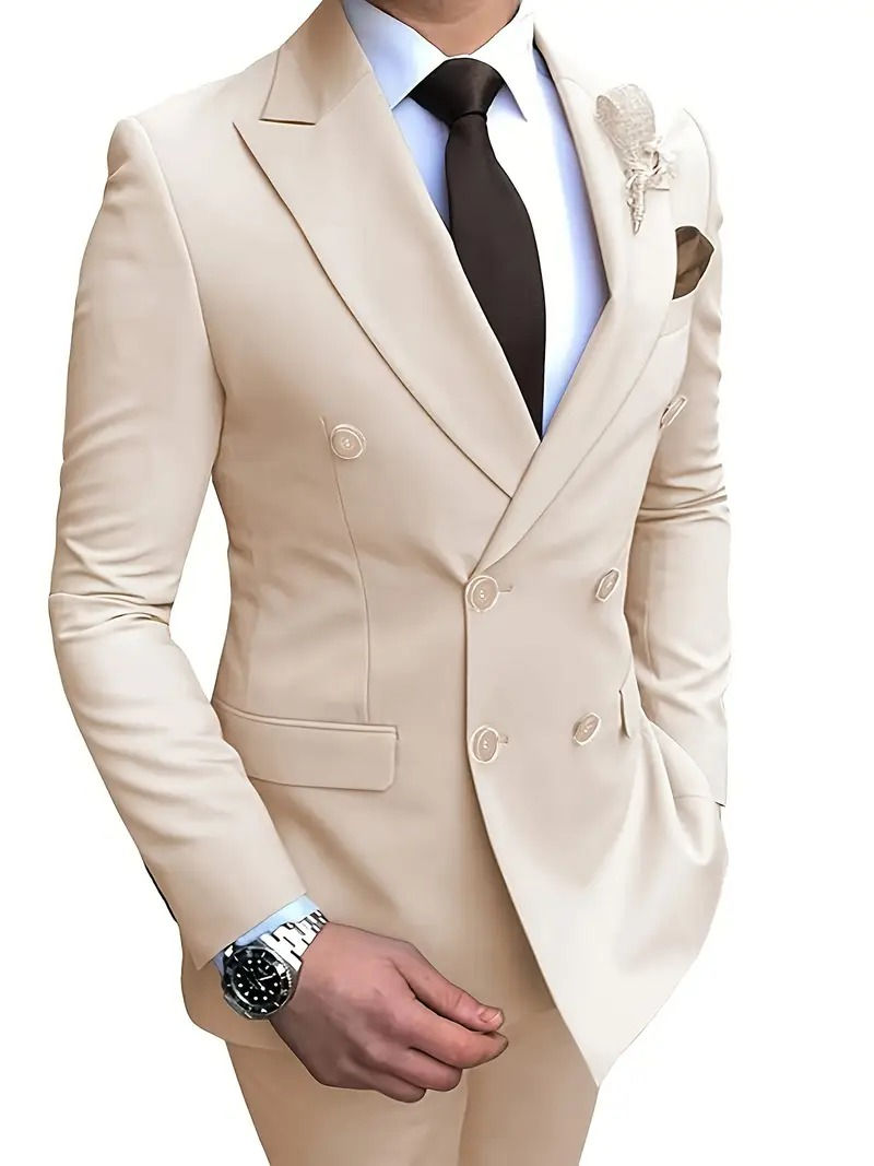 Thumbnail: Elegant Men's Suits 2-Piece Set Double Breasted Jacket Business Casual Suit Coa