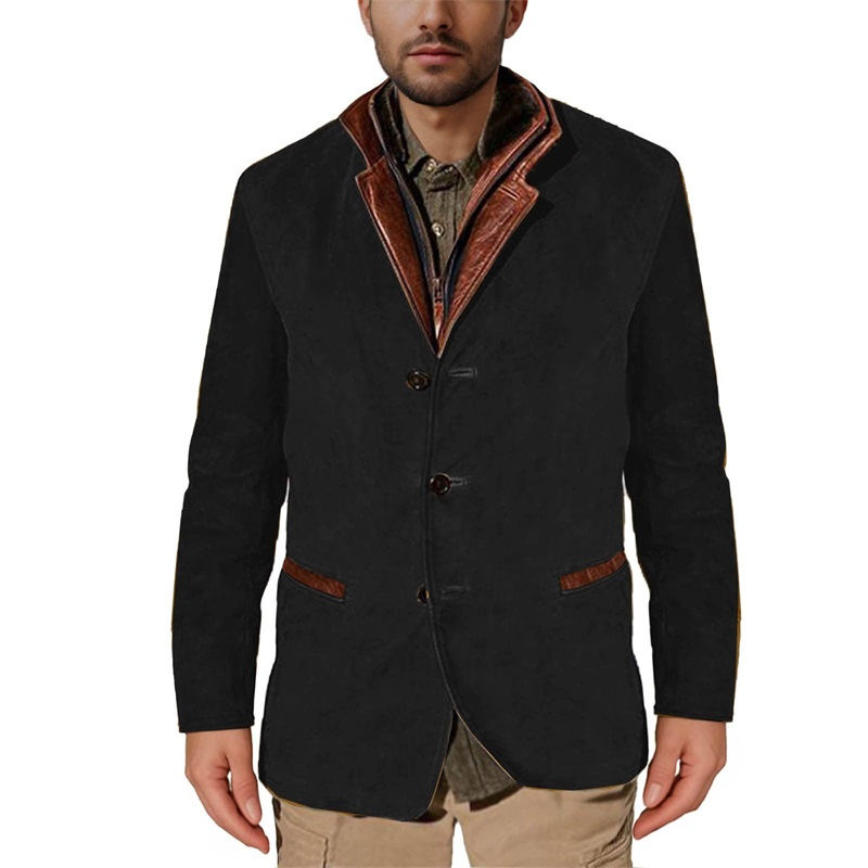 Thumbnail: Men s Vintage Denim Jacket with Faux Fur Collar Distressed Ripped Long Sleeve C