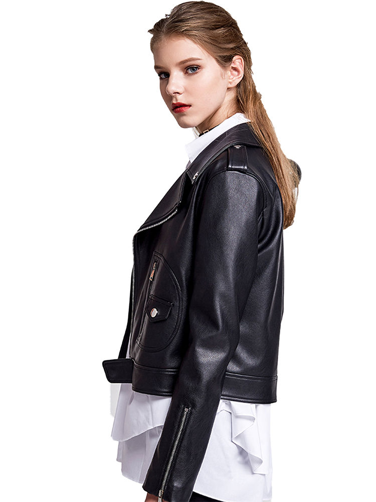 Miniatura: FTLZZ Women Faux Leathers Jacket Red Black Street Biker Coat Y2K Jacket Punk Cr