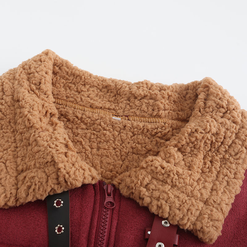 Thumbnail: Men s Stylish Leather Jacket with Woolen Fleece Lining Zip Up Closure Long Slee