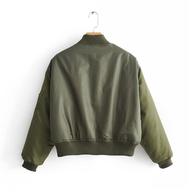 New Fashion Women Spring Autumn Solid Pilot Bomber Padded Jacket Famale Militar