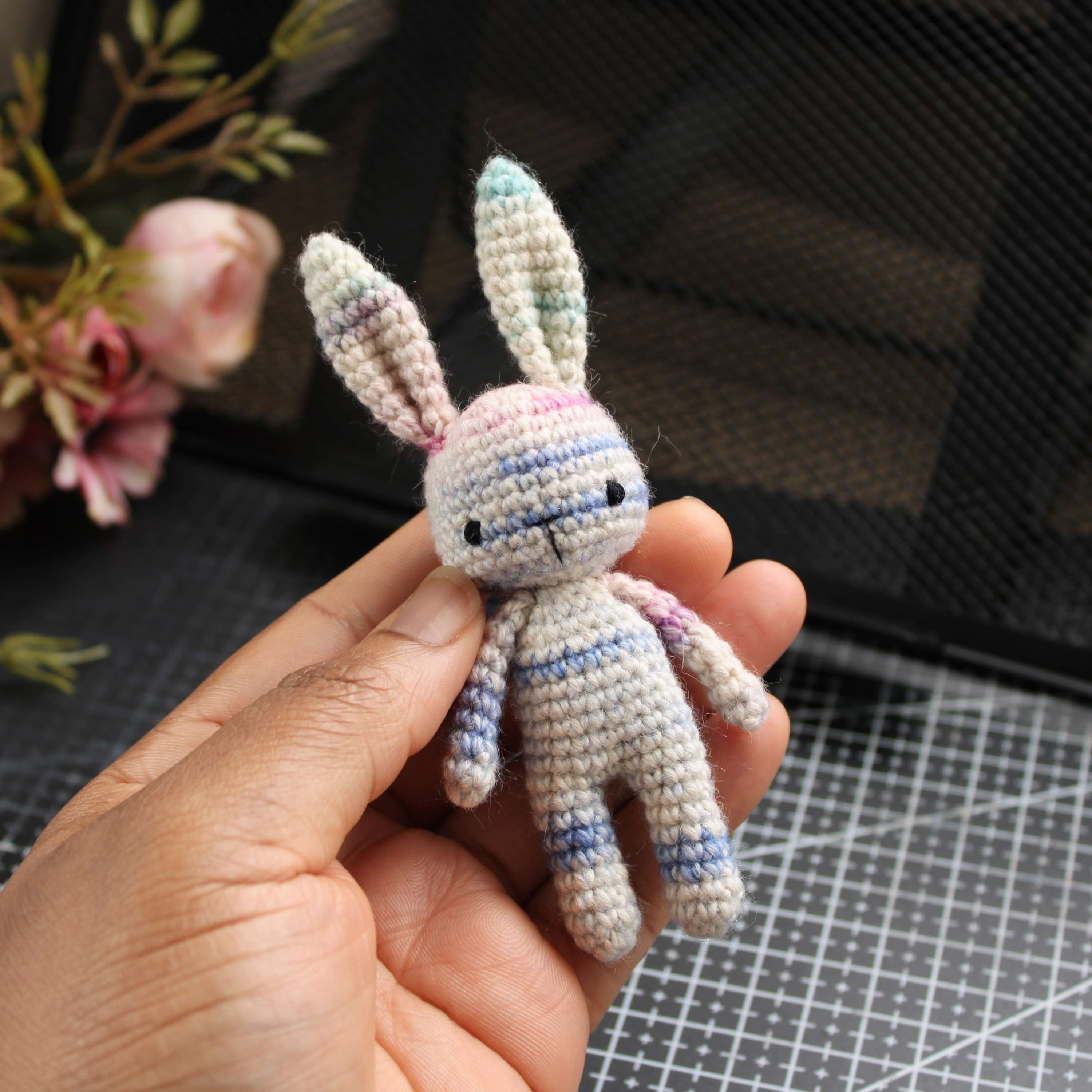 Mini crochet bunny in Pastel Rainbow mix