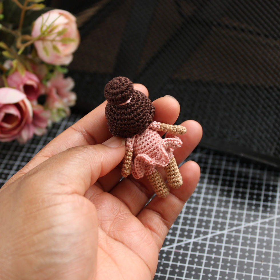 Thumbnail: Micro crochet doll in Light Brown, Dusty Rose and Black Coffee