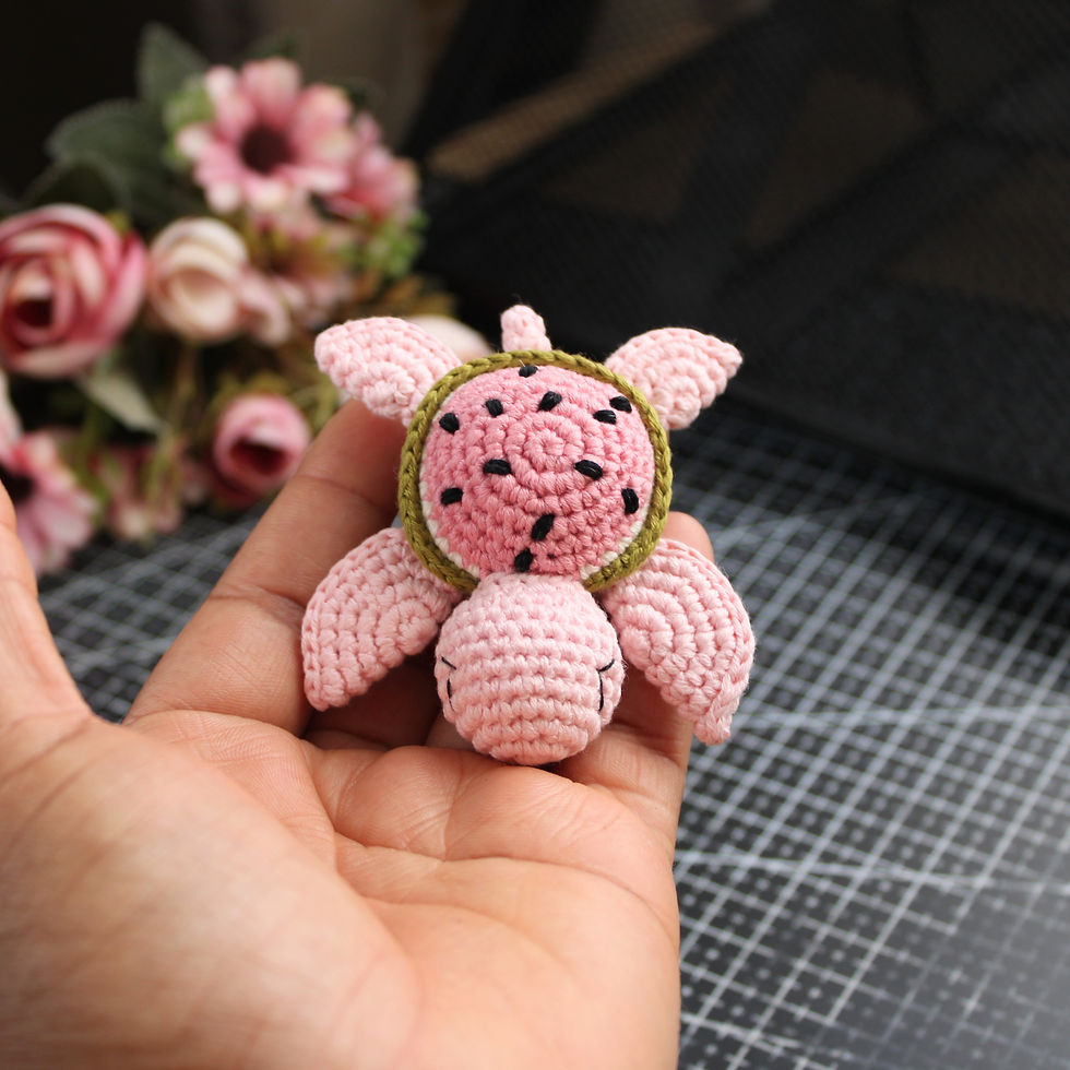 Thumbnail: Mini crochet turtle in Light Pink Watermelon