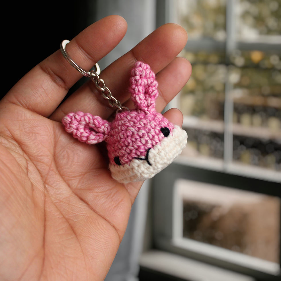 Thumbnail: Mini crochet bunny keyring in Pinks