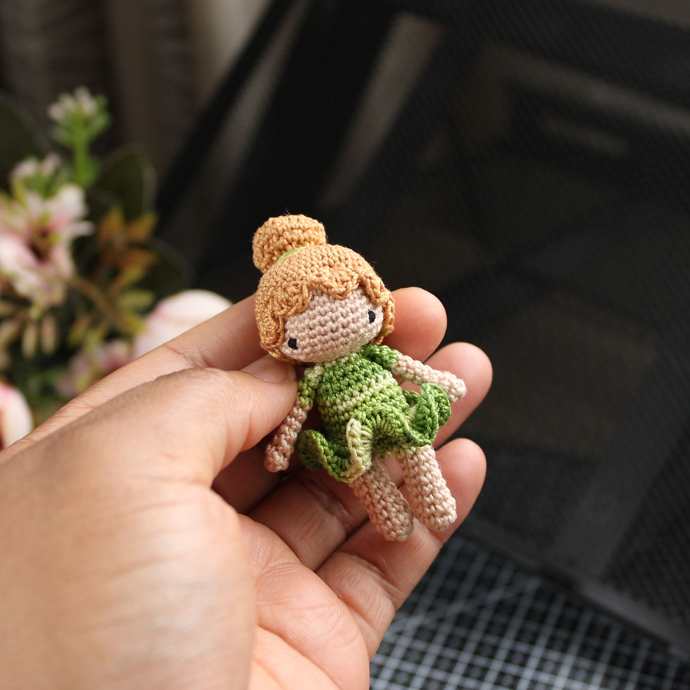Thumbnail: Micro crochet doll in Light Peach, Green Stripes and Topaz