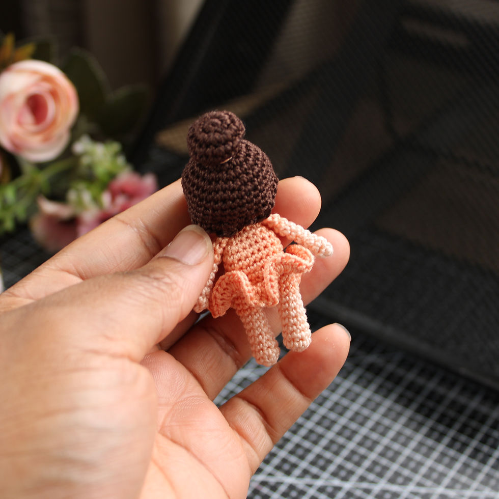 Thumbnail: Micro crochet doll in Light Peach, Vintage Peach and Black Coffee