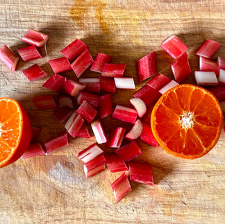 Diced rhubarb and oranges