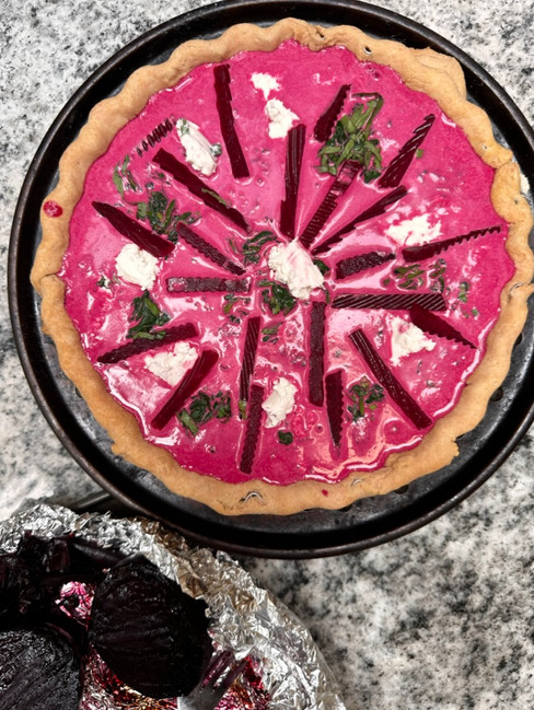 Beetroot & goat's cheese quiche before cooking