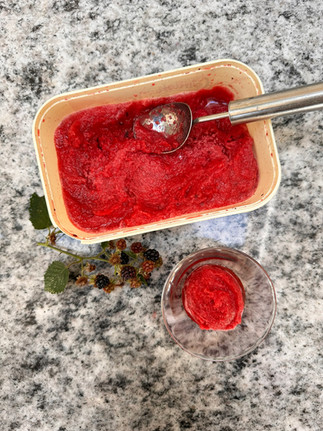 Blackberry sorbet tub and scoop
