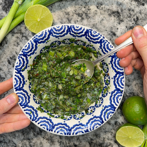 chicken thigh recipes - burnt spring onion chimichurri