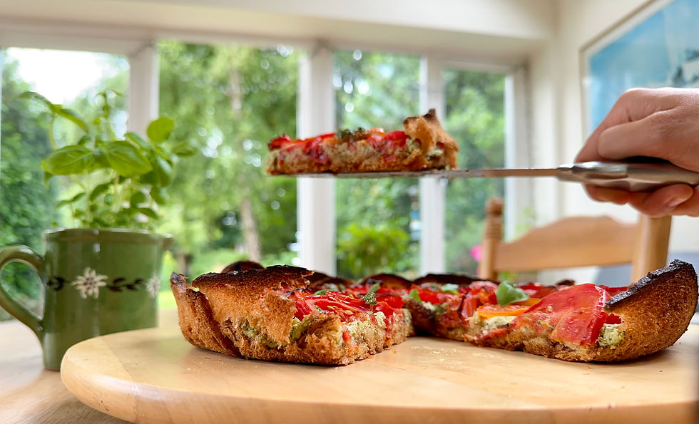 tomato, ricotta and pesto tart side profile