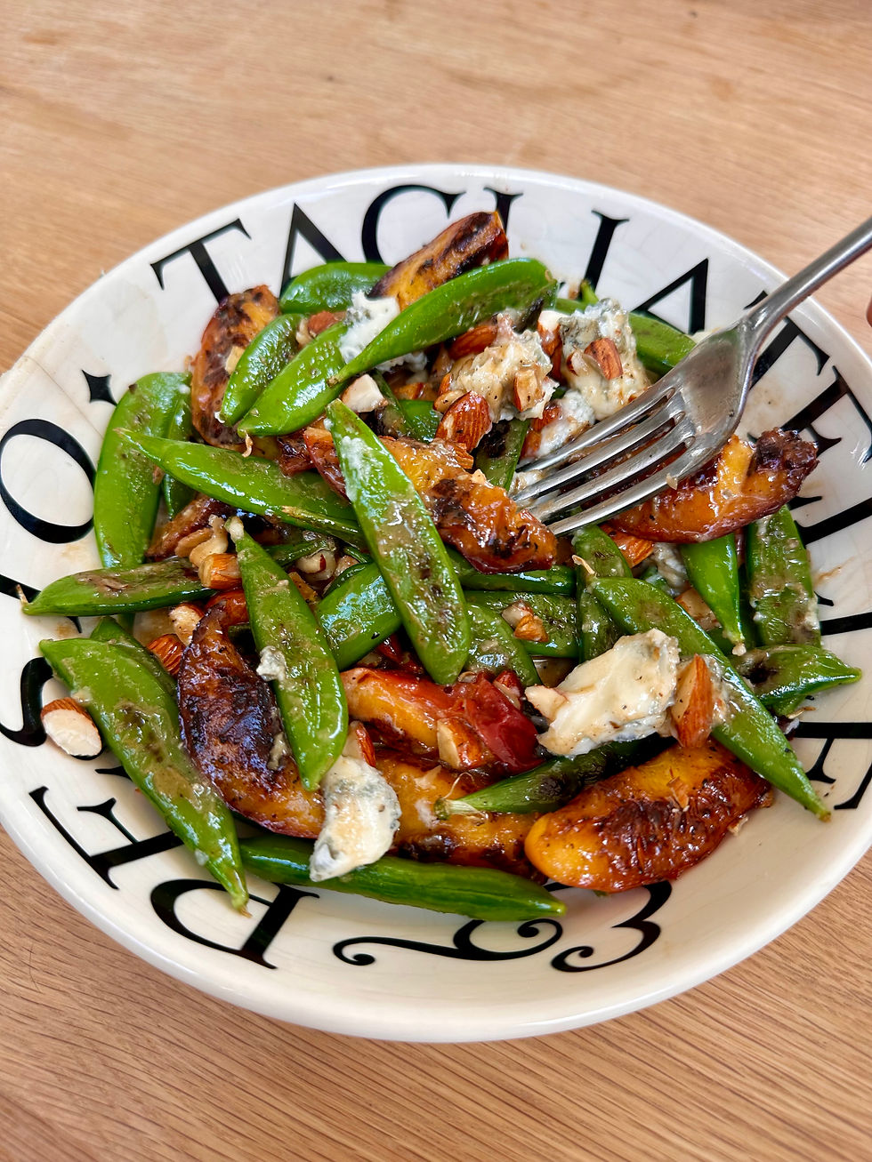grilled peach and gorgonzola salad close up