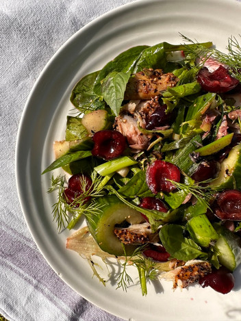 smoked mackerel and cherry salad