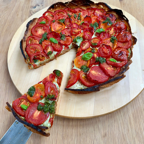 Tomato, ricotta and pesto tart
