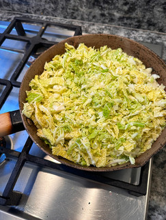 savoy cabbage recipes: shredded cabbage in pan