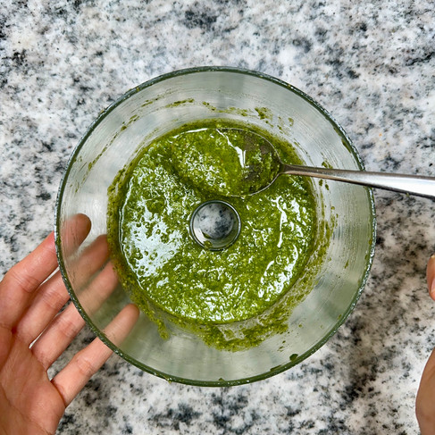 Basil pesto in the food processor