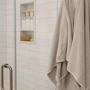 Dolomite Marble Shower with Custom Quartz Niche Shelf