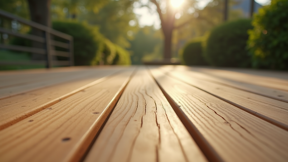 Eye-level view of a beautifully constructed wooden deck