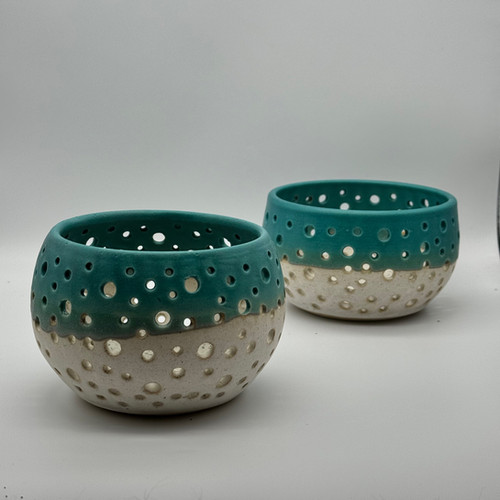 Blue Lagoon large tealight holder Parkgate Pottery