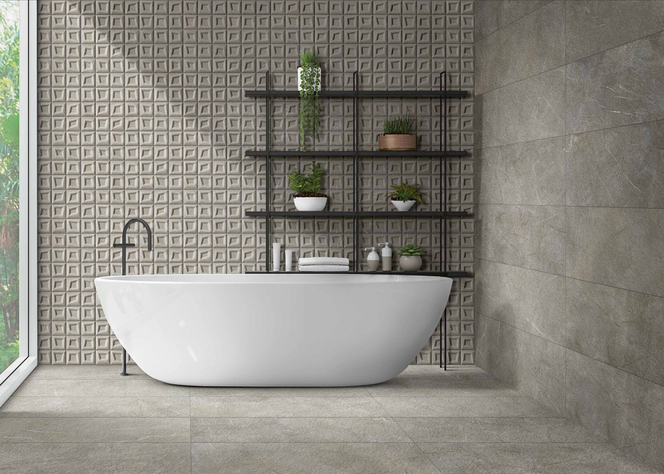 Carrelage sol et mur effet pierre Série Stonehenge Grey 40x120 cm