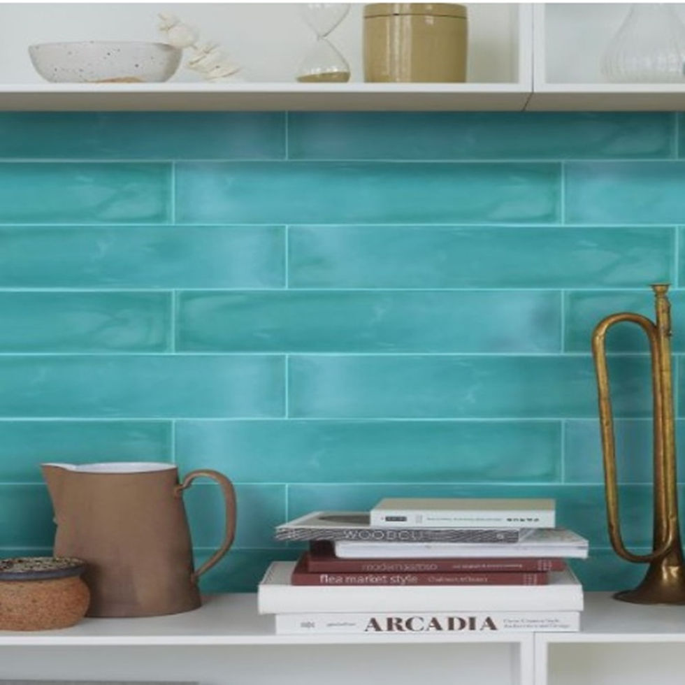 Carrelage effet Zellige Turquoise Bumpy Glossy Aqua 7,5x30 cm
