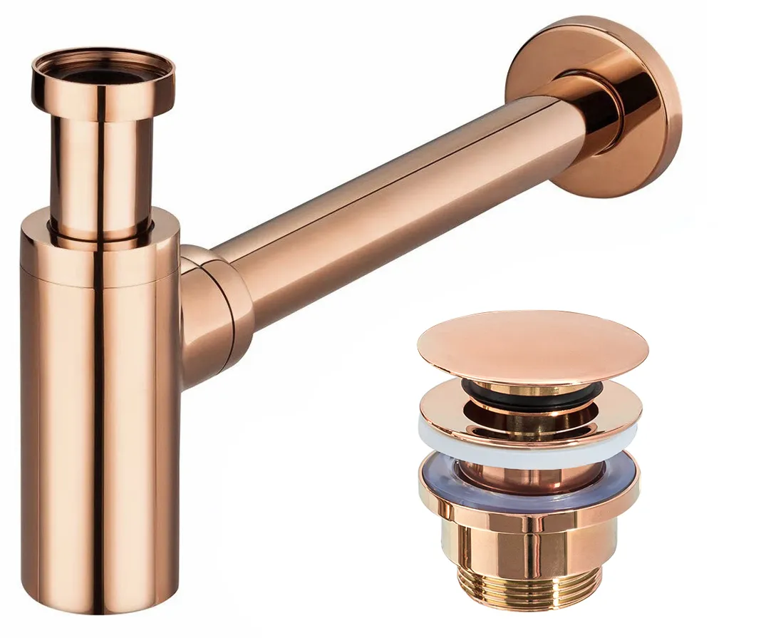 Siphon de lavabo avec vidage Clic Clac universel Or Rose