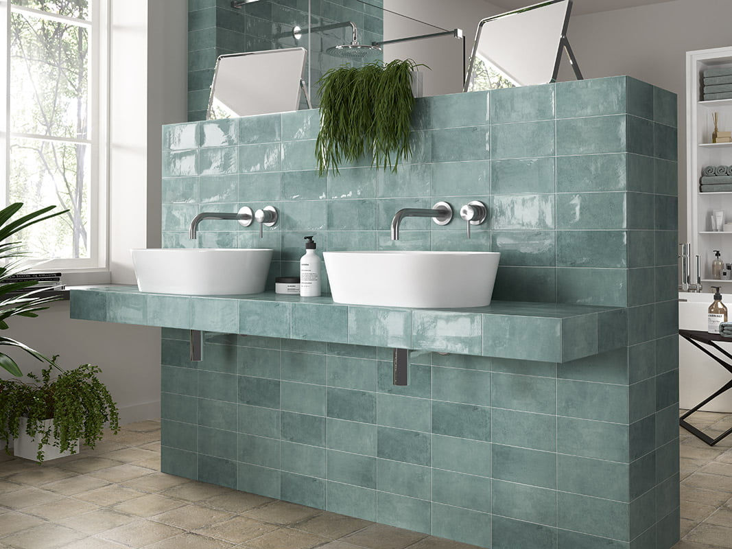 Carrelage type Zellige vert Série Camden Emerald 10x20 cm