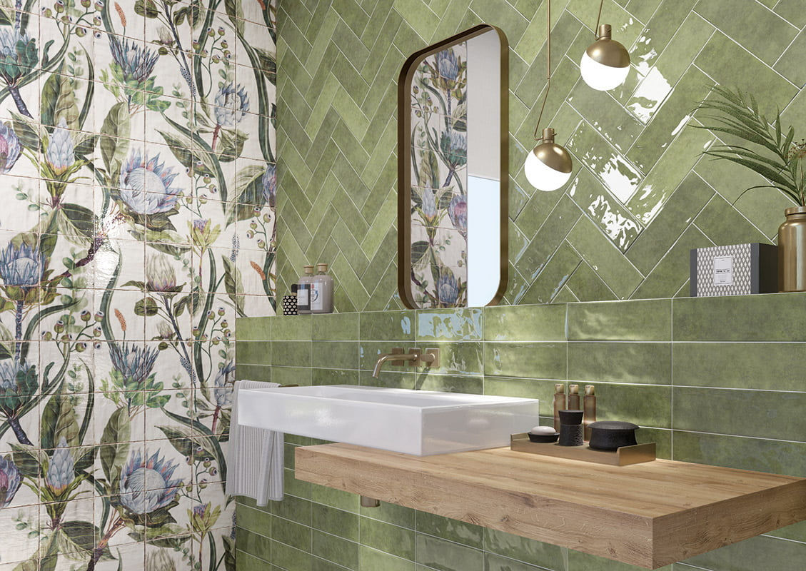 Faïence murale type Zellige Vert 10x30 cm série Cinque Terre Emerald