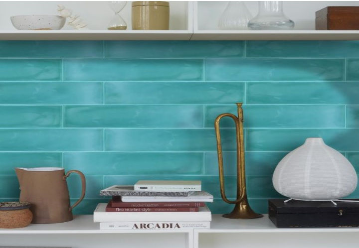 Carrelage effet Zellige Turquoise Bumpy Glossy Aqua 7,5x30 cm