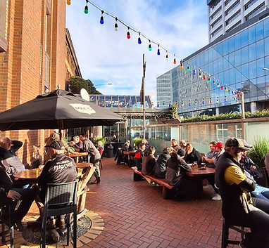 Trax sunny outside seating area