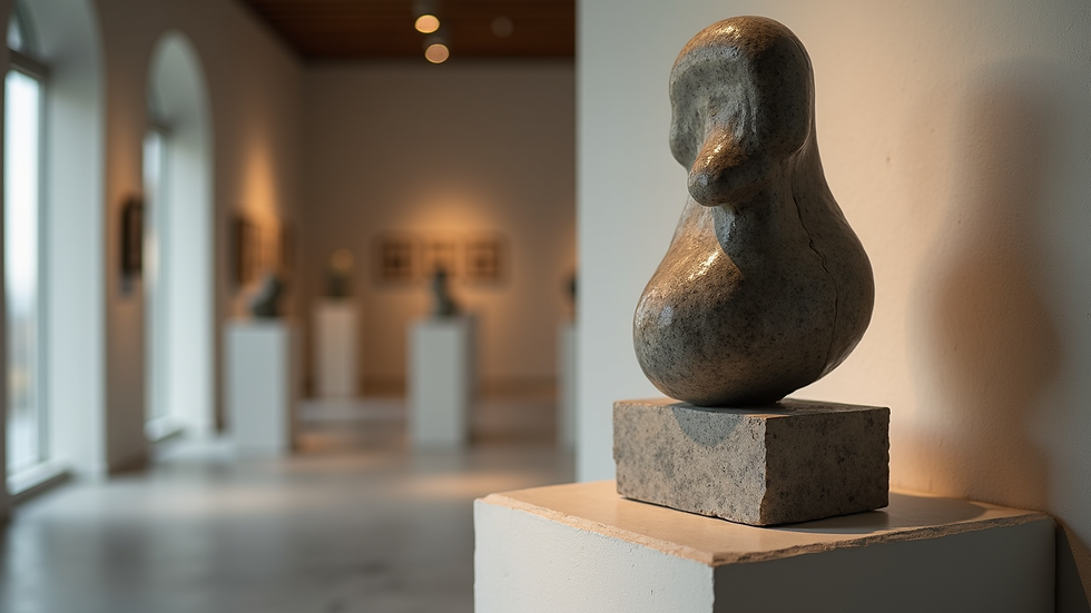 Close-up view of a contemporary sculpture displayed in a gallery