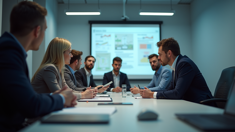 Eye-level view of a technical service team brainstorming ideas
