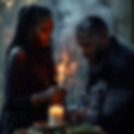 A serene Black woman or man lighting a candle, working with smoke, or preparing herbs.jpg