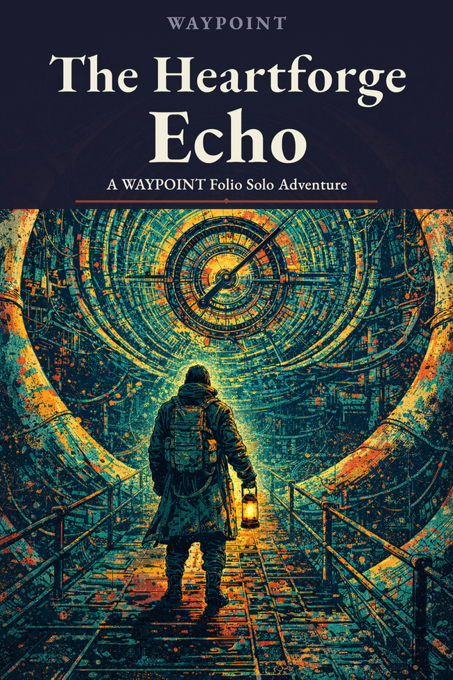 The Heartforge Echo — a lone explorer carries a lantern into an immense circular vault