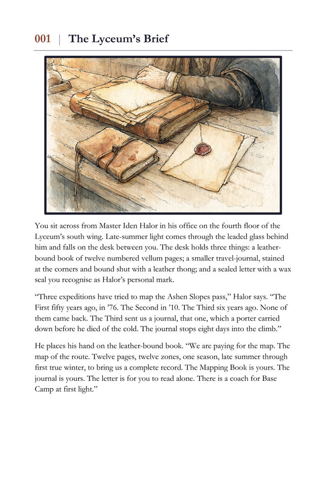 The Cartographer’s Last Map genuine interior preview 2: opening scene and illustration