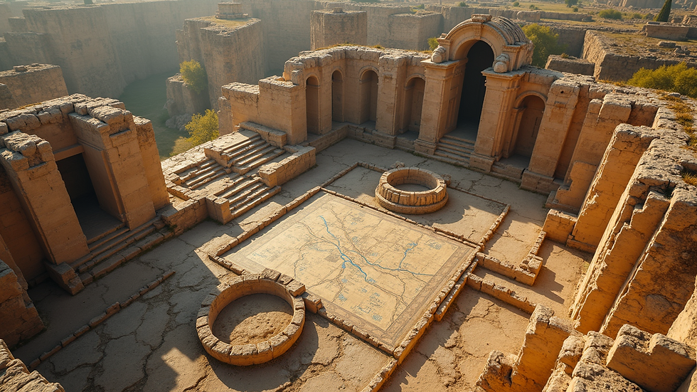 High angle view of an ancient ruins map