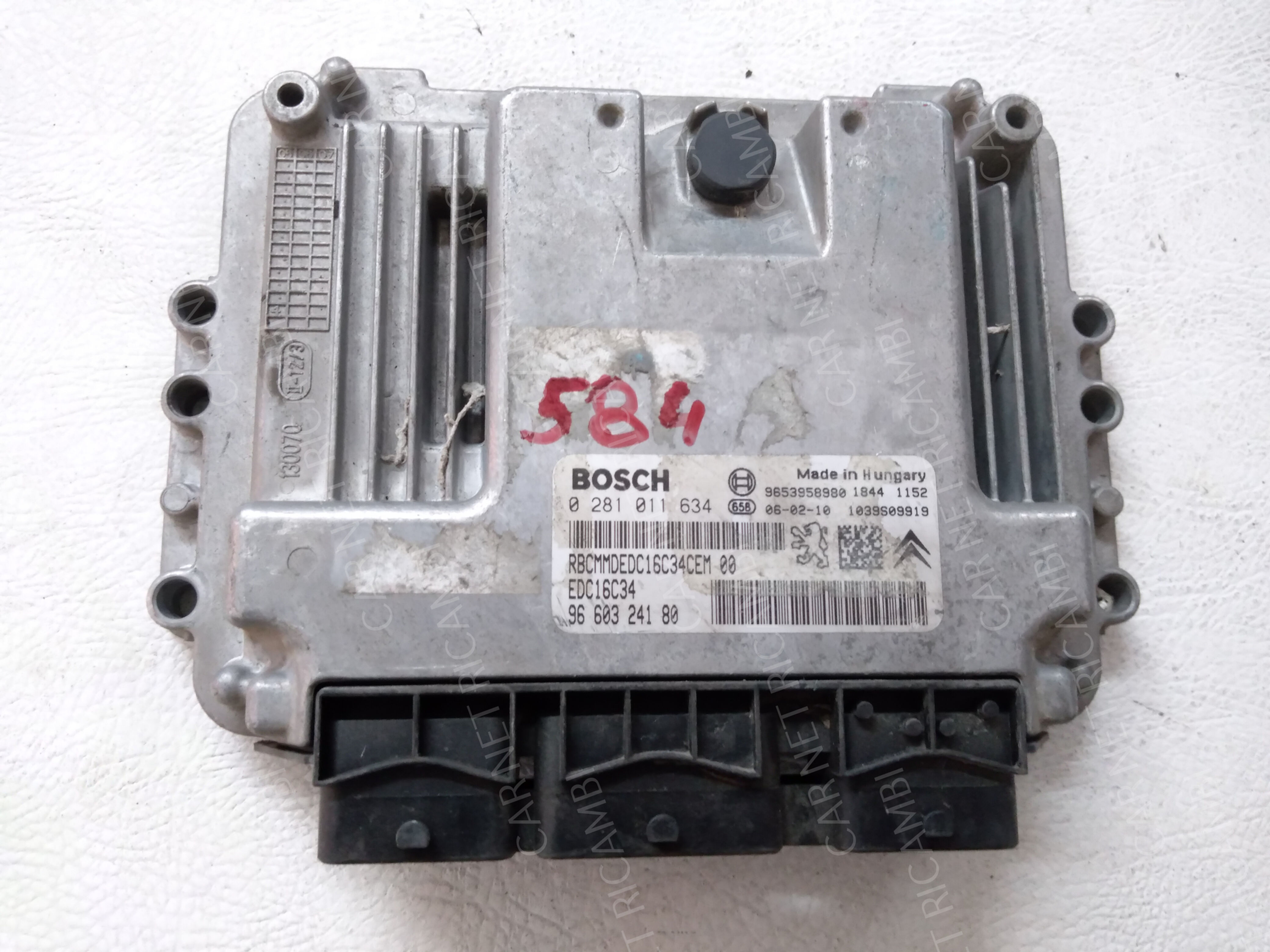 9660324180 CENTRALINA MOTORE PEUGEOT 307 1.6HDI 110 80KW 9HZ 0281011634 EDC16C34