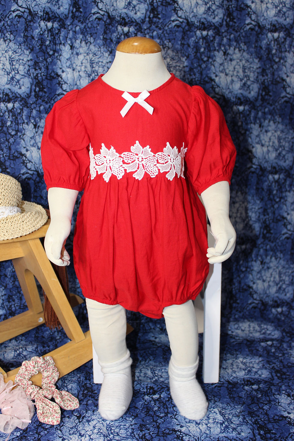 Girls red cotton romper