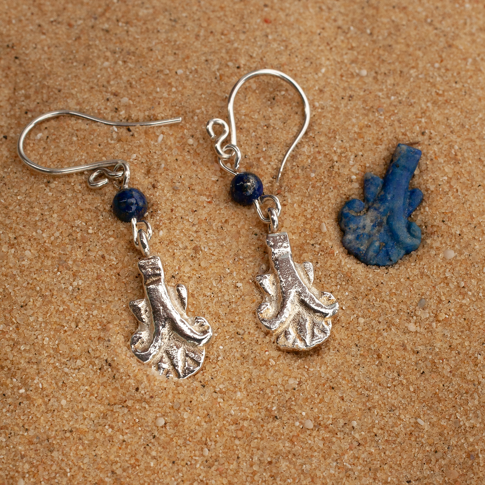 Silver earrings handcrafted from Ancient Egyptian amulet